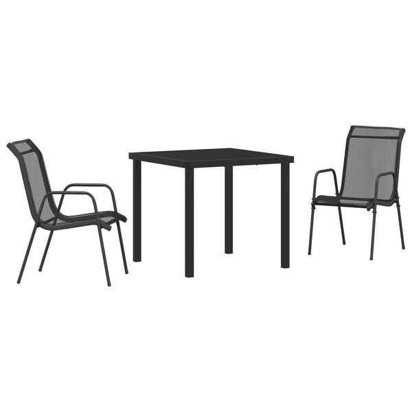 vidaXL Conjunto de Jantar para Jardim 3 pcs Preto Textileno e a&ccedil;o