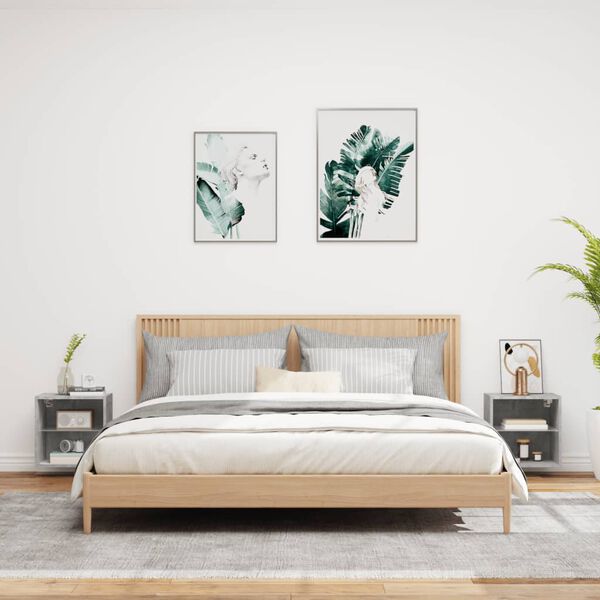 vidaXL Mesas de cabeceira de parede c/ luzes LED 2pcs cinzento cimento