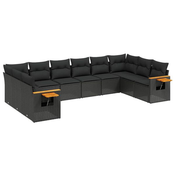 vidaXL 10 pcs conjunto sof&aacute;s de jardim c/ almofad&otilde;es vime PE preto