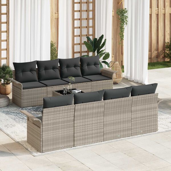 vidaXL Conjunto de Sofá de Jardim 9 pcs Cinzento-claro