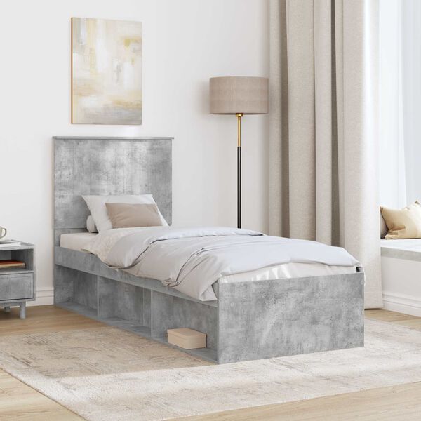 vidaXL Estrutura da Cama com cabeceira Cinza Concreto 75 x 190 cm