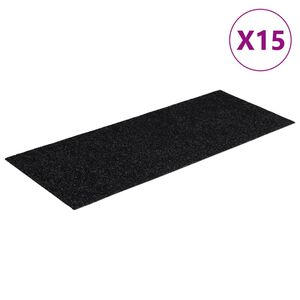 vidaXL Tapetes de escada autoadesivos 15 pe&ccedil;as 60x25 cm pretos retangulares