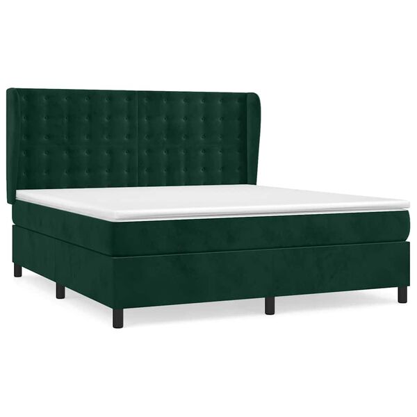 vidaXL Cama com molas/colch&atilde;o 160x200 cm veludo verde-escuro