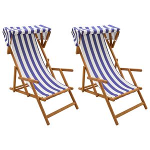 vidaXL Cadeira de Deck 2 pcs 3 Posi&ccedil;&atilde;o Madeira S&oacute;lida de Eucalipto