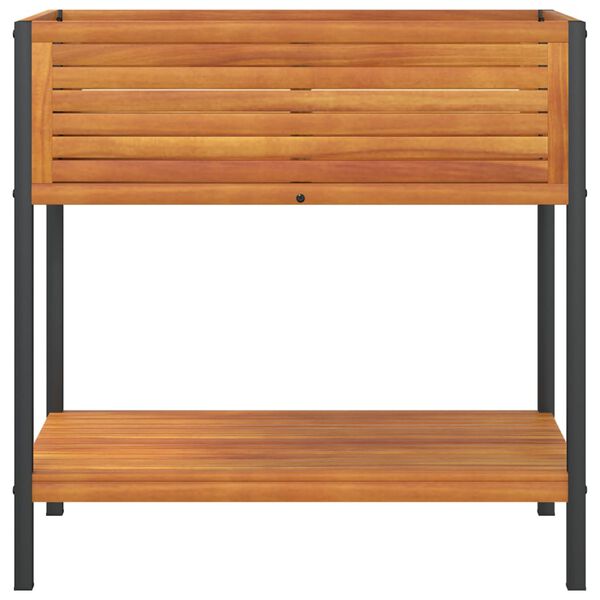 vidaXL Vaso/floreira jardim c/ prateleira 80x45x80cm ac&aacute;cia maci&ccedil;a/a&ccedil;o