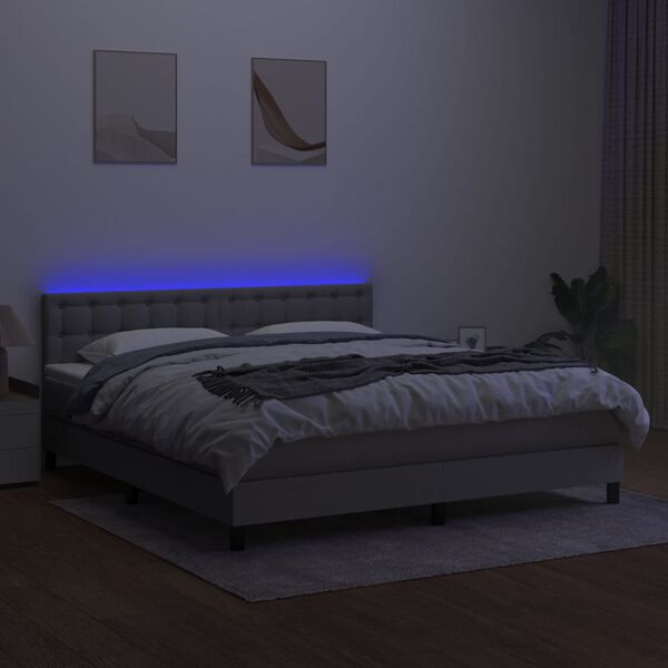 vidaXL Cama box spring c/ colch&atilde;o e LED 180x200 cm tecido cinza-claro