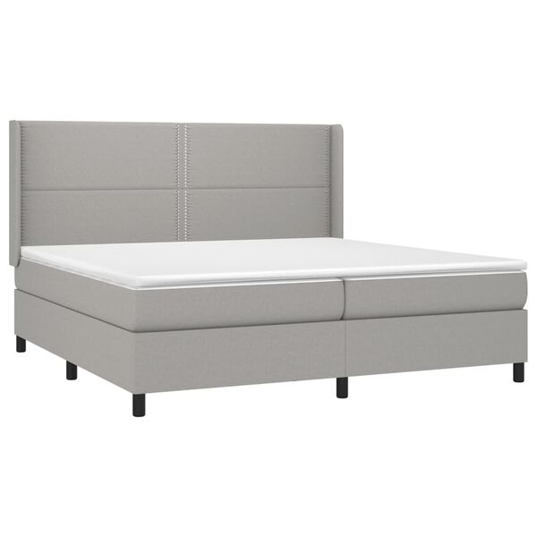 vidaXL Cama box spring c/ colch&atilde;o e LED 200x200 cm tecido cinza-claro