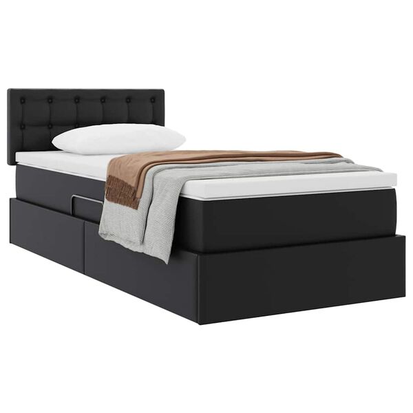 vidaXL Cama com arruma&ccedil;&atilde;o e colch&atilde;o Preto 100 x 200 cm Couro Sint&eacute;tico