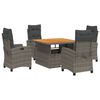 vidaXL 5 pcs conjunto de jantar p/ jardim c/ almofad&otilde;es vime PE cinza