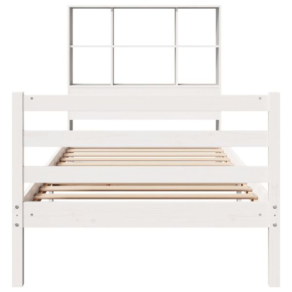 vidaXL Cama com estante sem colch&atilde;o 90x190 cm pinho maci&ccedil;o branco