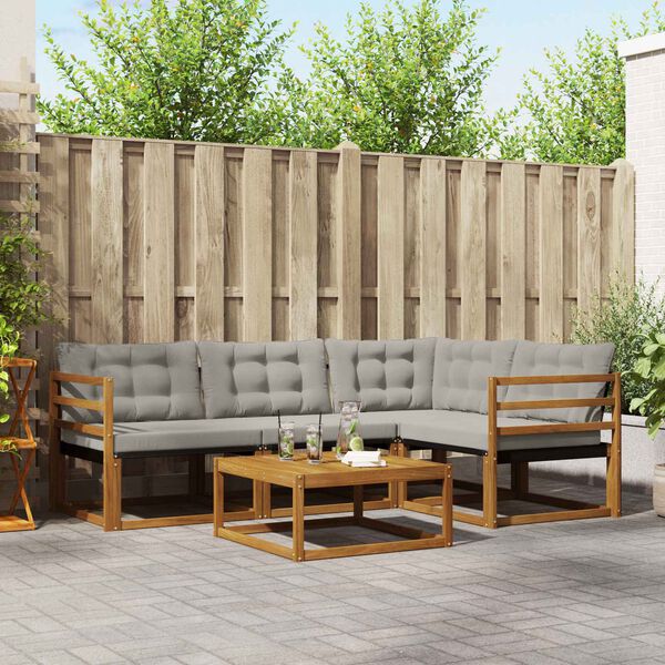 vidaXL Conjunto de Sof&aacute;s para Exterior 5 pcs Cinza Natural e Claro