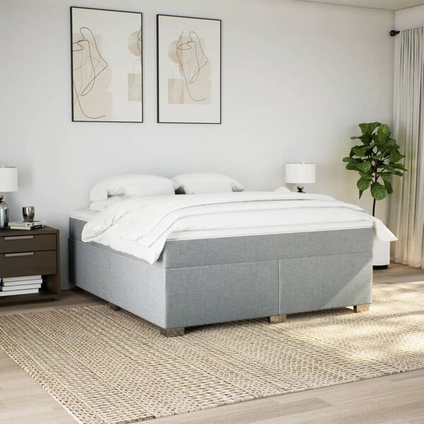 vidaXL Cama com molas/colch&atilde;o 200x200 cm tecido cinza-claro