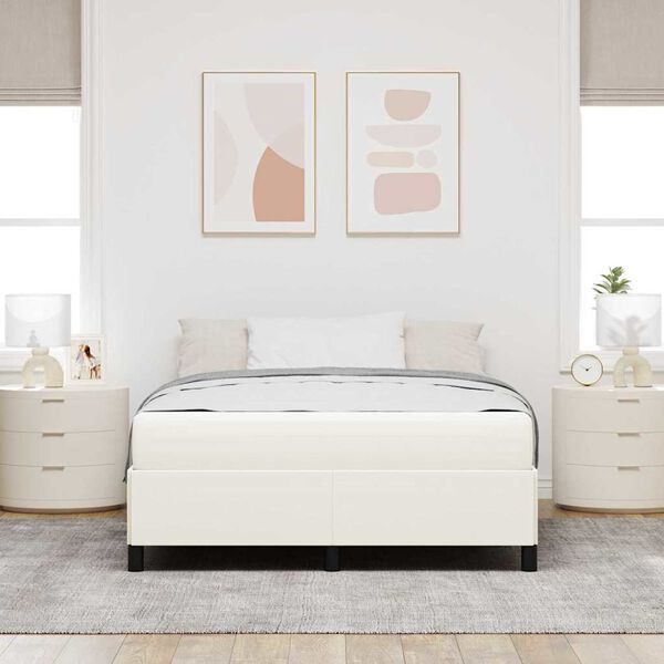 vidaXL Estrutura da Cama com colch&atilde;o Creme 140 x 200 cm tecido