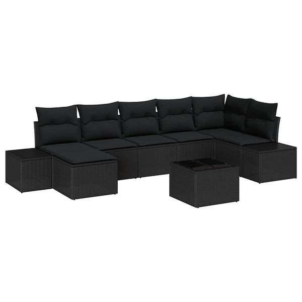 vidaXL Conjunto de Sof&aacute; de Jardim com almofada 7 pcs Preto vime PE