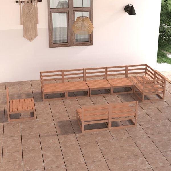 vidaXL 9 pcs conjunto lounge de jardim pinho maciço castanho mel