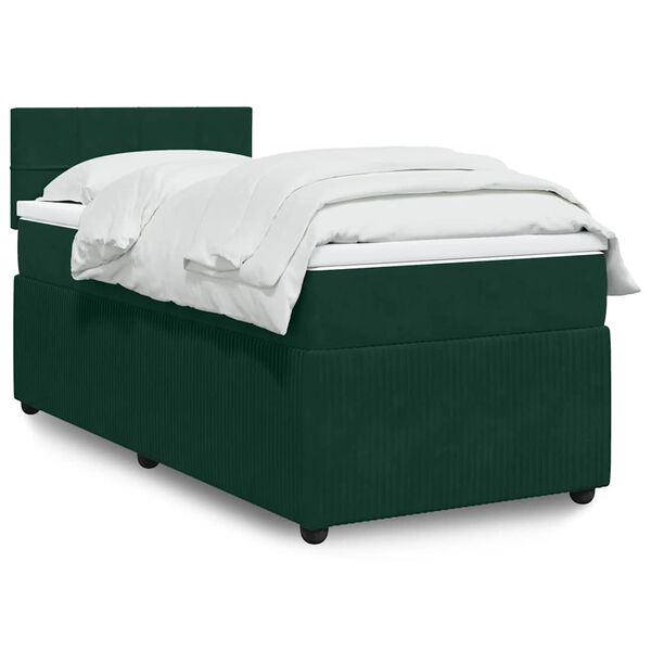 vidaXL Cama com molas/colch&atilde;o 90x200 cm veludo verde-escuro