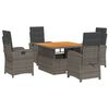 vidaXL 5 pcs conjunto de jantar p/ jardim c/ almofad&otilde;es vime PE cinza