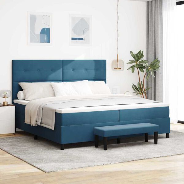 vidaXL Cama Box com colch&atilde;o Azul escuro 200 x 200 cm Veludo