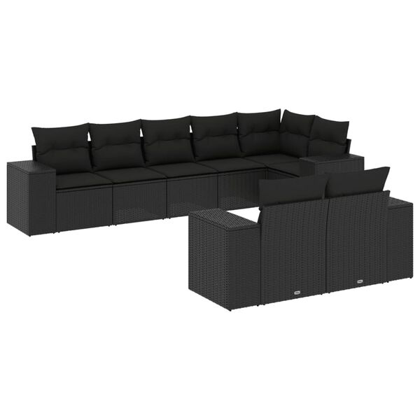 vidaXL 8 pcs conjunto sof&aacute;s de jardim com almofad&otilde;es vime PE preto
