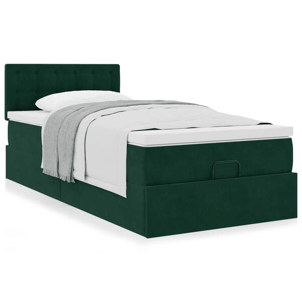 vidaXL Estrutura cama otomana colch&atilde;o 80x200 cm veludo verde escuro