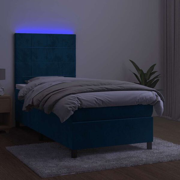 vidaXL Cama box spring c/ colch&atilde;o/LED 90x190 cm veludo azul-escuro
