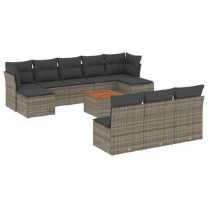 vidaXL 11 pcs conjunto sof&aacute;s de jardim c/ almofad&otilde;es vime PE cinzento