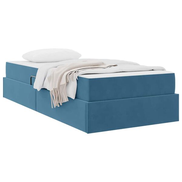 vidaXL Cama com arruma&ccedil;&atilde;o e colch&atilde;o Azul Escuro 90 x 200 cm Veludo