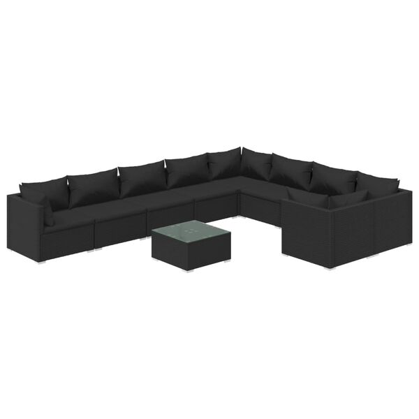 vidaXL 10 pcs conjunto lounge de jardim c/ almofad&otilde;es vime PE preto
