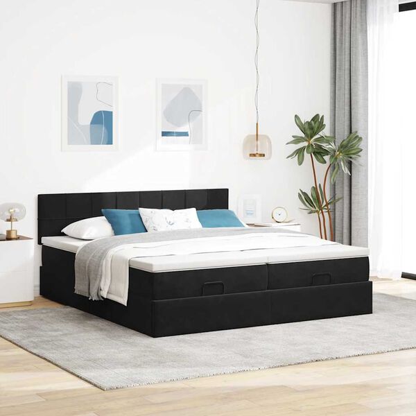 vidaXL Estrutura de cama otomana com colchões 200x200cm veludo preto