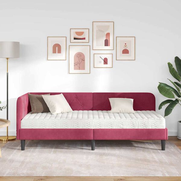 vidaXL Estrutura de Cama de Canto Vinho Vermelho 80 x 200 cm Veludo