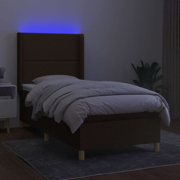 vidaXL Cama box spring c/ colch&atilde;o/LED 100x200cm tecido castanho-escuro