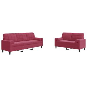 vidaXL 2pcs conjunto sof&aacute;s c/ almofad&otilde;es e rolos veludo vermelho tinto
