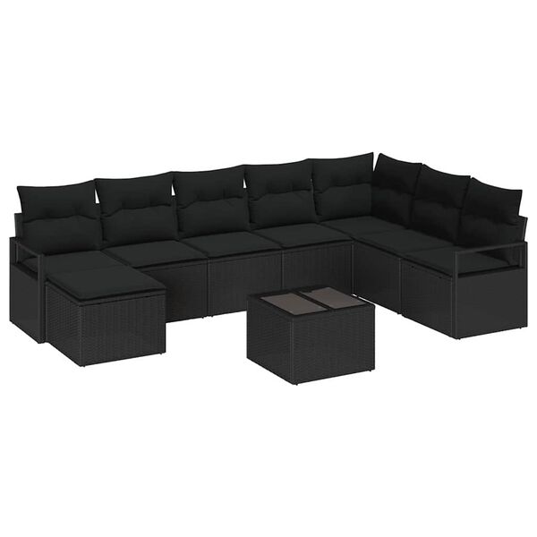vidaXL Conjunto de Sof&aacute; de Jardim 9 pcs Preto Rattan Sint&eacute;tico