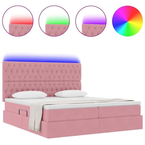 vidaXL Cama com luzes de tira LED Rosa 180 x 200 cm Veludo