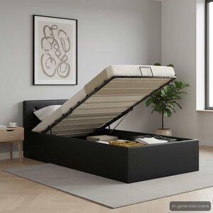 vidaXL Cama hidr&aacute;ulica c/ arruma&ccedil;&atilde;o 90x200cm couro artificial preto