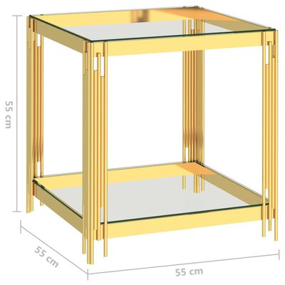 vidaXL Mesa de centro 55x55x55 cm aço inoxidável dourado e vidro
