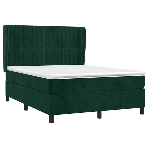 vidaXL Cama com molas/colch&atilde;o 140x200 cm veludo verde-escuro