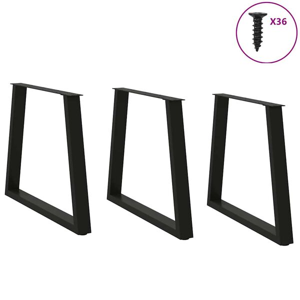vidaXL Pernas para mesa de jantar em V 3 pe&ccedil;as, preto, 70x(72-73,3) cm, a&ccedil;o