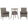 vidaXL 3 pcs conjunto jantar jardim c/ almofad&otilde;es vime PE/ac&aacute;cia cinza