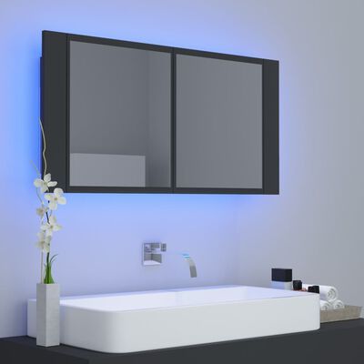vidaXL Armário espelhado casa de banho LED 90x12x45 cm acrílico cinza