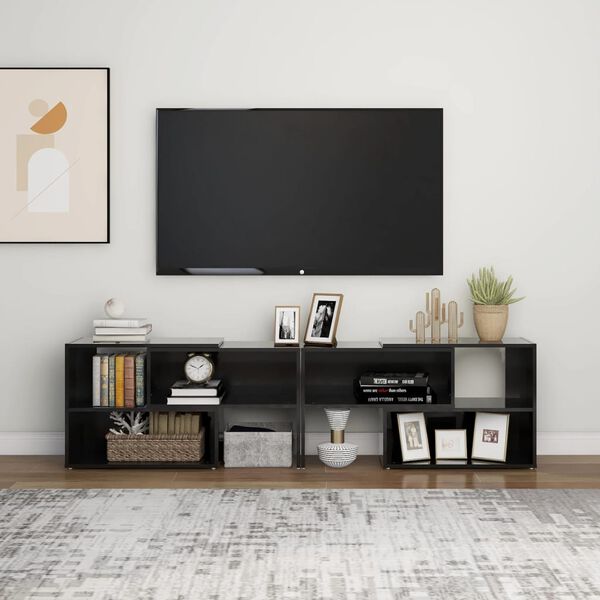 vidaXL M&oacute;vel de TV 149x30x52 cm derivados de madeira preto brilhante