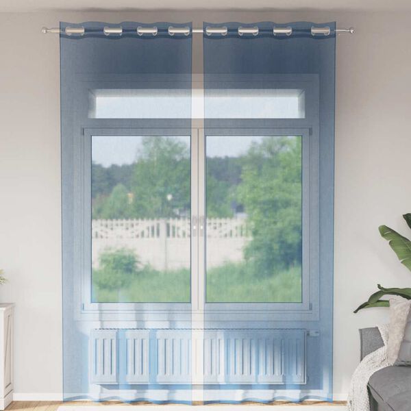 vidaXL Cortinas de voile com ilh&oacute;s 2 pcs azul real