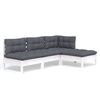 vidaXL 4 pcs conjunto lounge de jardim c/ almofad&otilde;es pinho branco