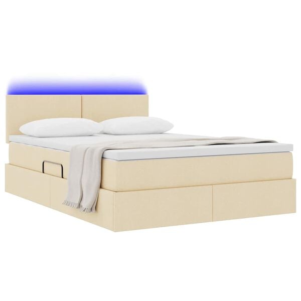 vidaXL Cama com arruma&ccedil;&atilde;o e LED com colch&atilde;o Creme 140 x 200 cm tecido