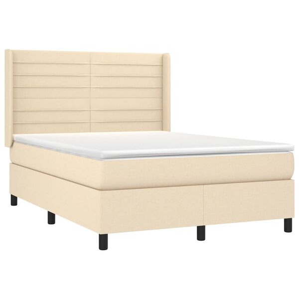 vidaXL Cama com molas/colch&atilde;o 140x190 cm tecido cor creme