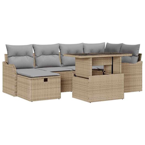 vidaXL Conjunto de Sof&aacute; de Jardim 7 pcs Bege Rattan Sint&eacute;tico