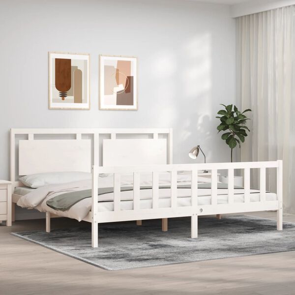 vidaXL Cama sem colch&atilde;o 200x200 cm madeira de pinho maci&ccedil;a branco