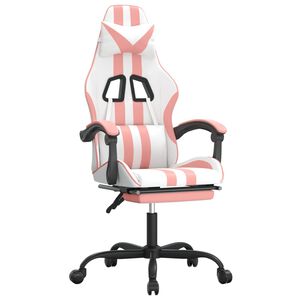 vidaXL Cadeira gaming girat&oacute;ria c/ apoio p&eacute;s couro artif. branco/rosa