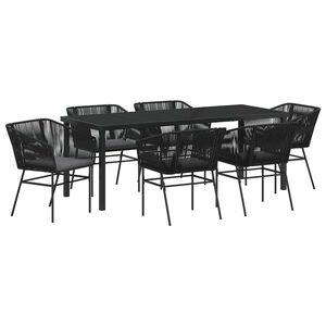 vidaXL Conjunto de Jantar para Jardim 7 unid. Preto A&ccedil;o revestido a p&oacute;