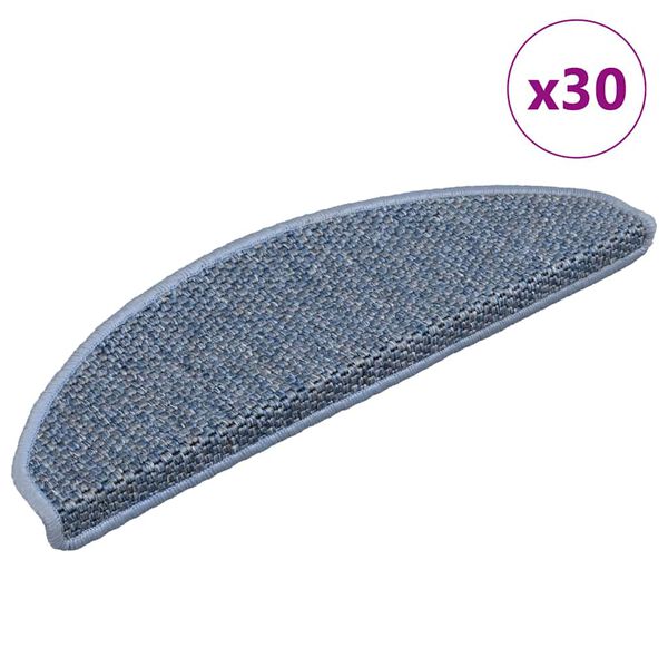 vidaXL Tapetes escada adesivos aspeto sisal 30 pcs 65x21x4 cm azul